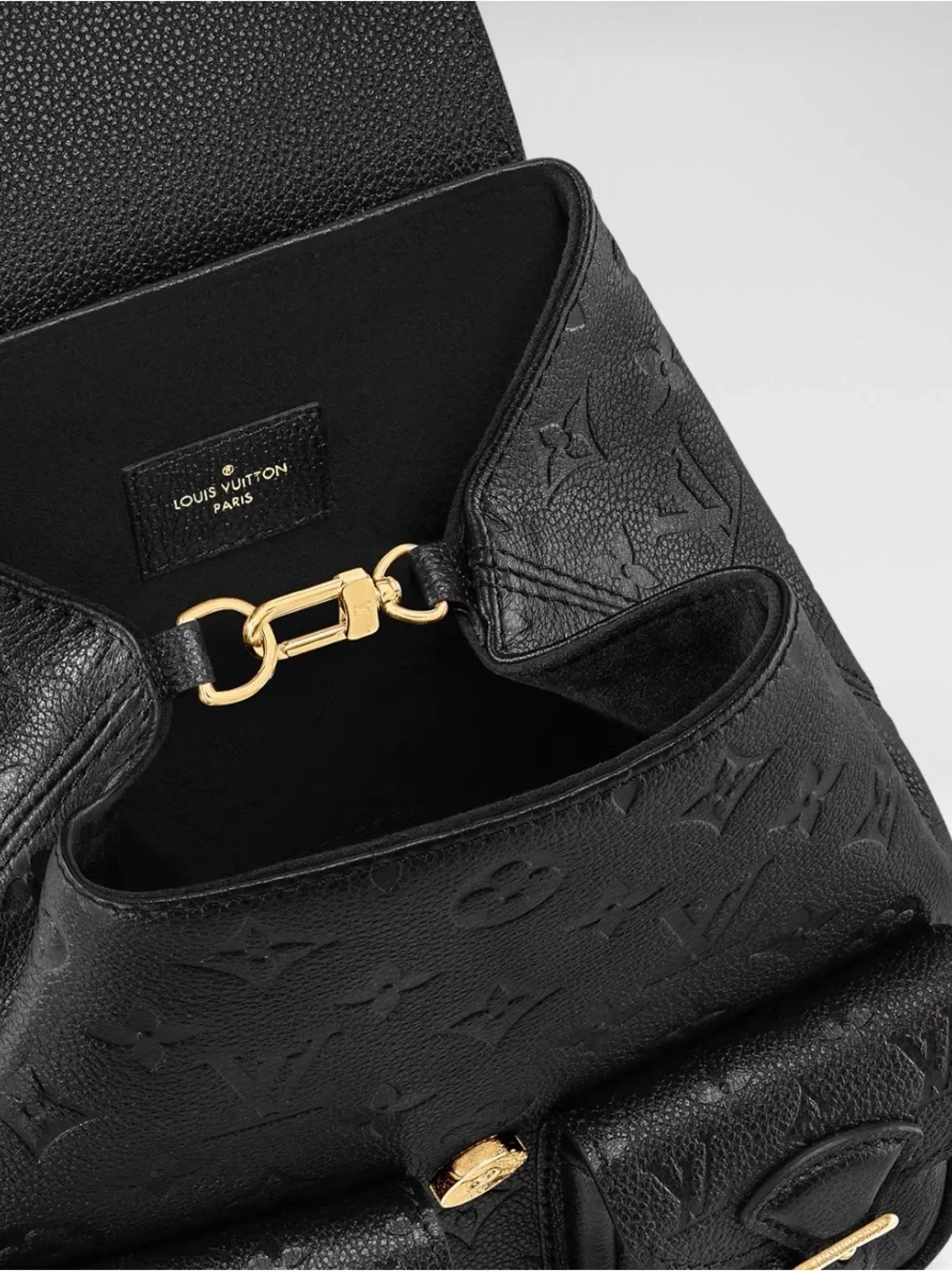 Louis Vuitton Black Monogram Embossed Leather Backpack with Gold Chain Straps